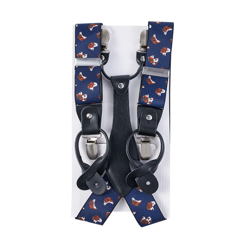 Puppy Print Elastic Clip End Suspenders