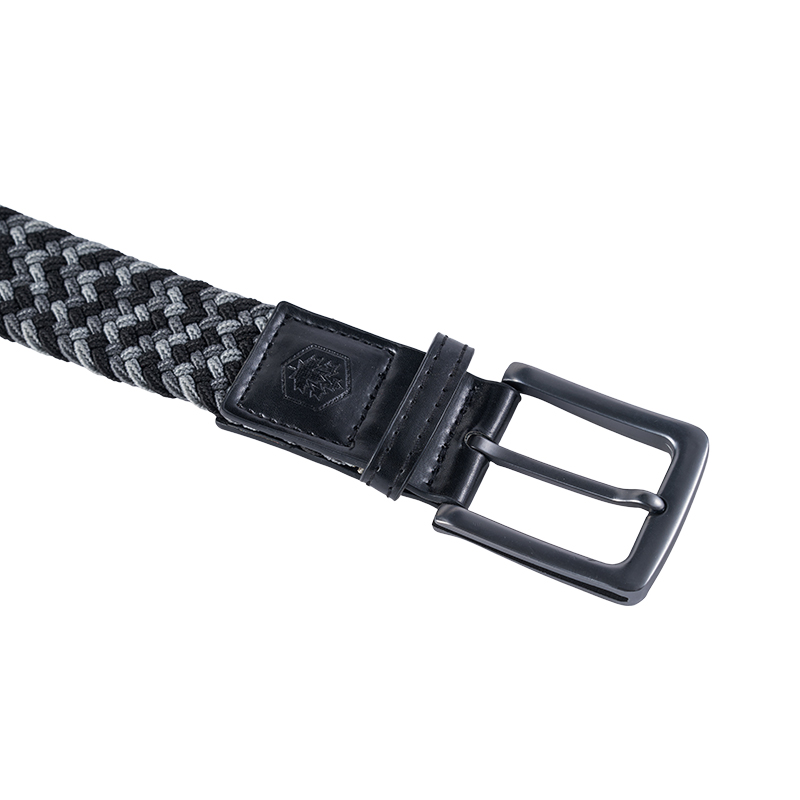 Black Grey Woven Elastic Braided Web Belt