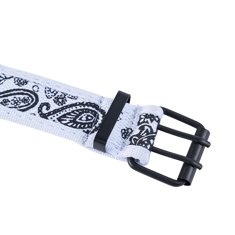 White Paisley Design Two-Hole Canvas Web Belt