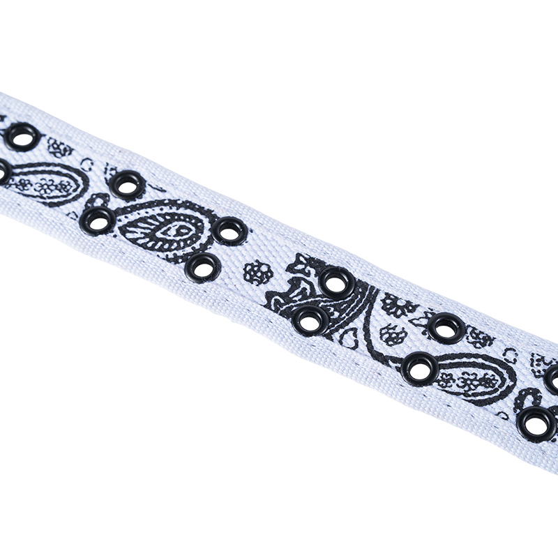 White Paisley Design Two-Hole Canvas Web Belt