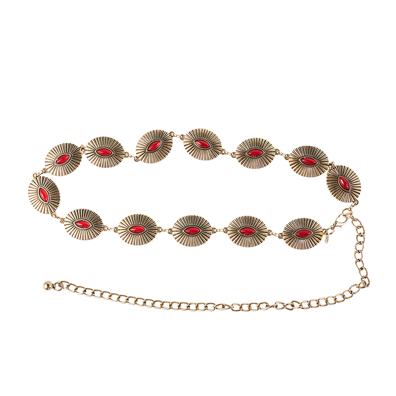 Antique Gold Red Oval Gem Chain Belt Antique Gold Red Oval Gem Chain Belt