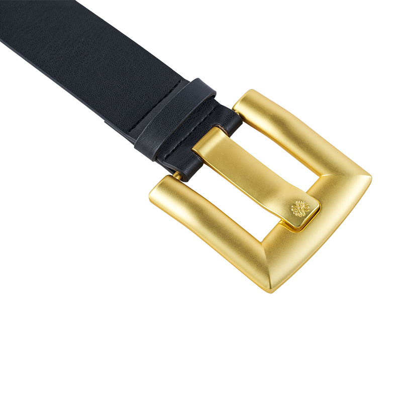Black PU Leather Thick Belt with Gold Buckle