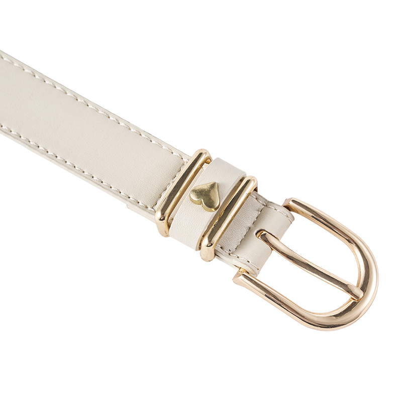 Simple Cream Leather Buckle Belt