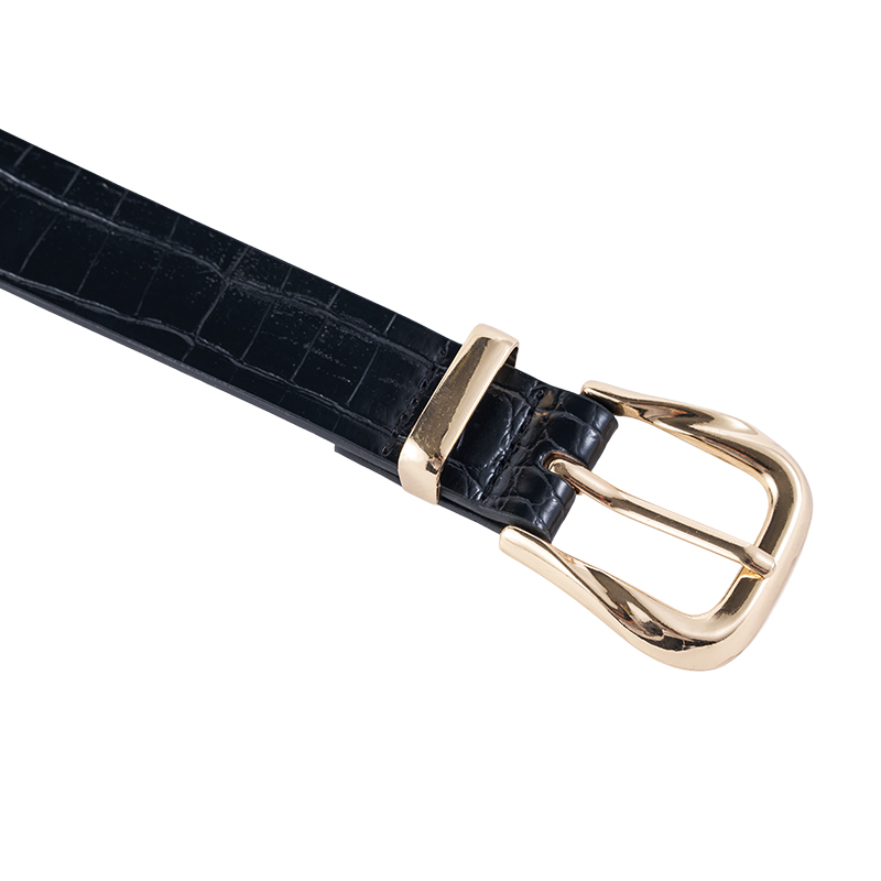 Black Crocodile Embossed Leather Belt