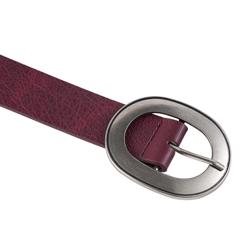 Red Oval Buckle Leather Belt for Women