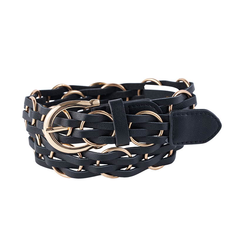 Gold Ring Woven Leather Chain Belt Gold Ring Woven Leather Chain Belt