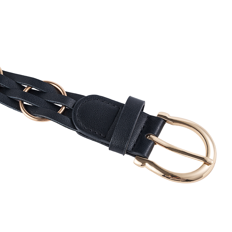 Gold Ring Woven Leather Chain Belt