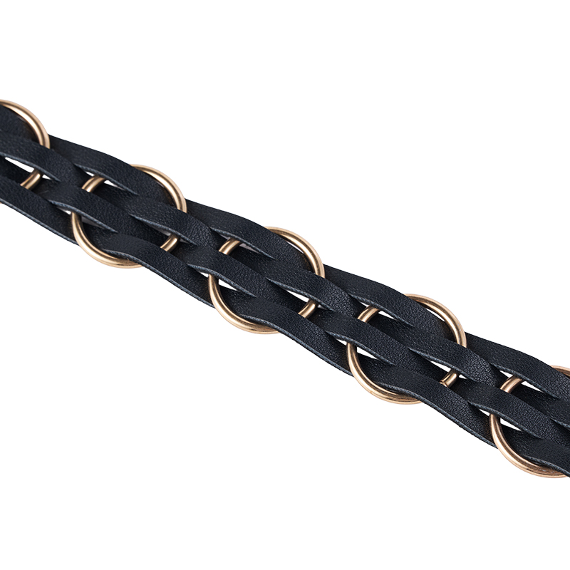 Gold Ring Woven Leather Chain Belt