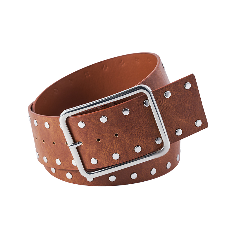 Brown Studded Belt with Alloy Silver-Toned Buckle Brown Studded Belt with Alloy Silver-Toned Buckle