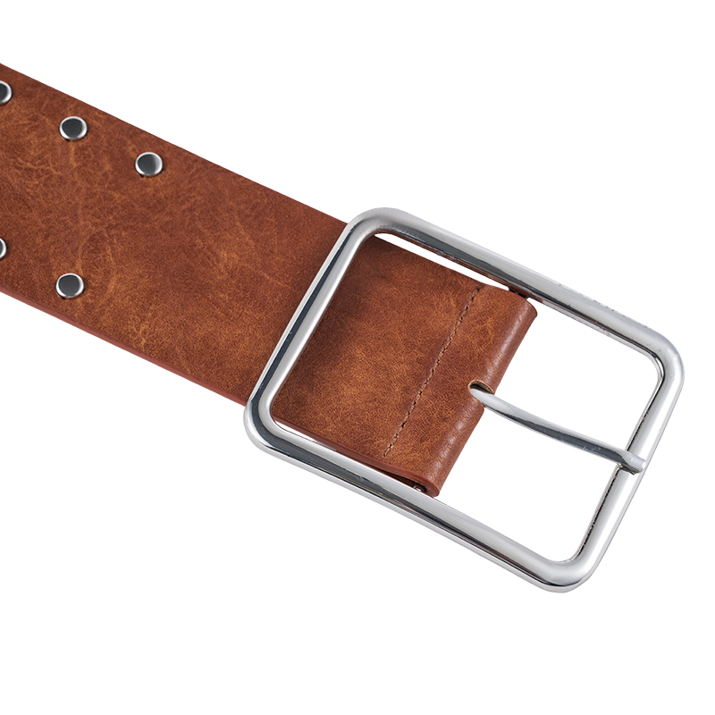 Brown Studded Belt with Alloy Silver-Toned Buckle