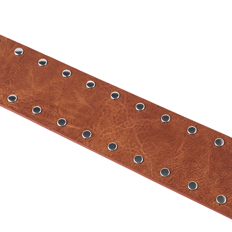 Brown Studded Belt with Alloy Silver-Toned Buckle