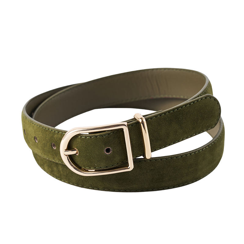 Olive Faux Suede Belt With Gold Buckle Olive Faux Suede Belt With Gold Buckle