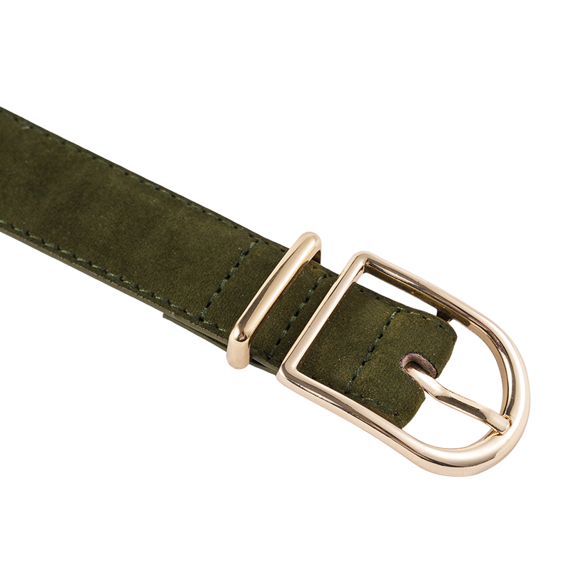 Olive Faux Suede Belt With Gold Buckle