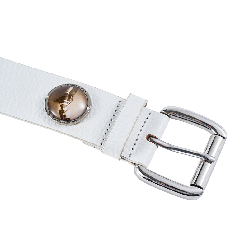 White Casual Embossed Badge Belt