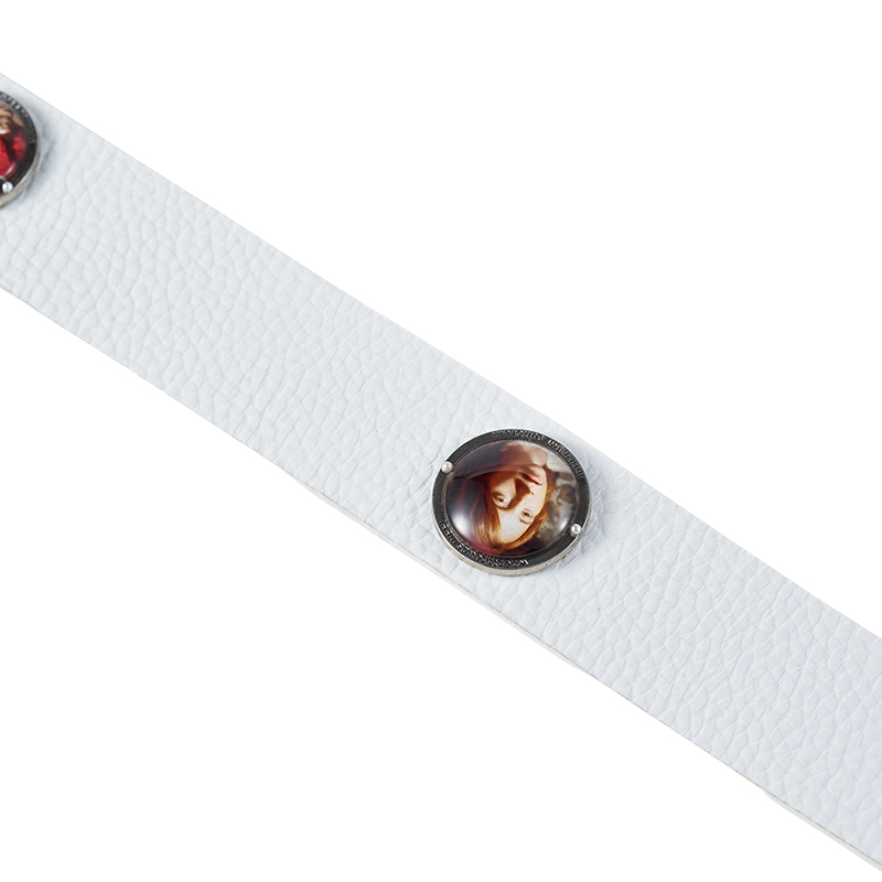 White Casual Embossed Badge Belt