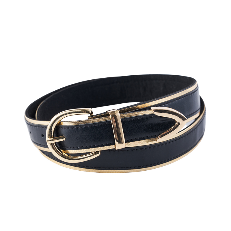 Black PU Belt with Gold Edge Trim Black PU Belt with Gold Edge Trim