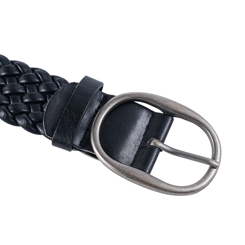 Classic Leather Braided Belt with Silver Buckle