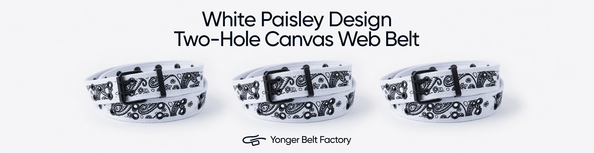 White Paisley Design Two-Hole Canvas Web Belt
